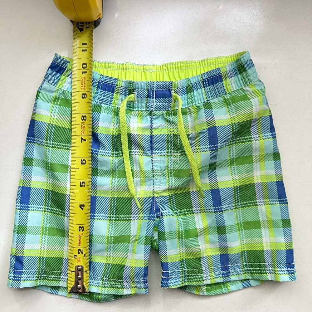 Old Navy‎ Boy's 12-18 mo Green Plaid Swim Shorts